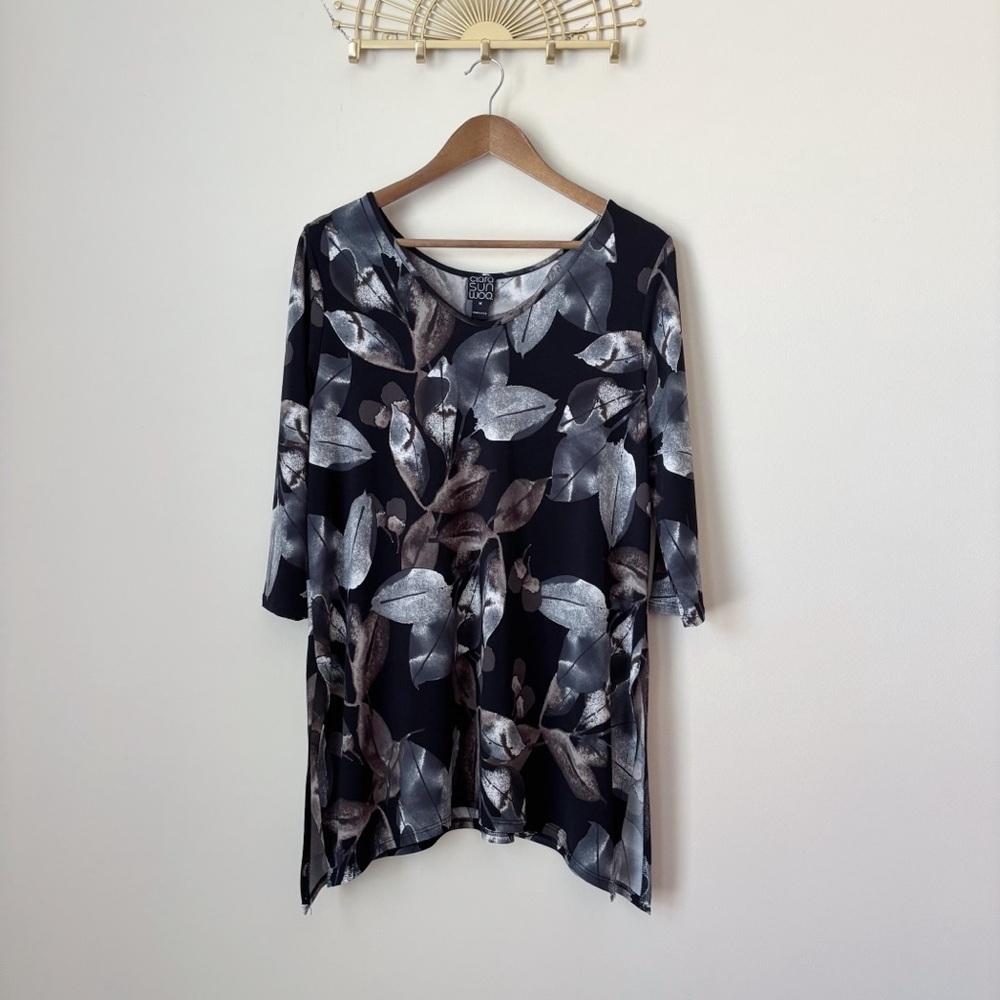 Clara Sunwoo Botanical Leaf Print Asymmetrical Hem Tunic Medium